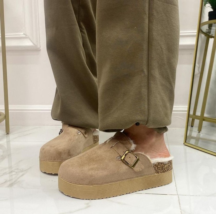 Mocassini & Scarpe Basse Primi Tacchi | Florence - Slippers Donna Scarpa Pelliccia Gomma Alta Casual Caldo Khaki