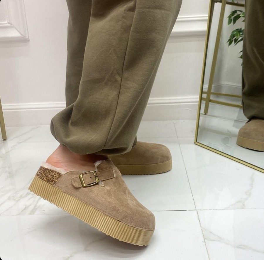 Mocassini & Scarpe Basse Primi Tacchi | Florence - Slippers Donna Scarpa Pelliccia Gomma Alta Casual Caldo Khaki