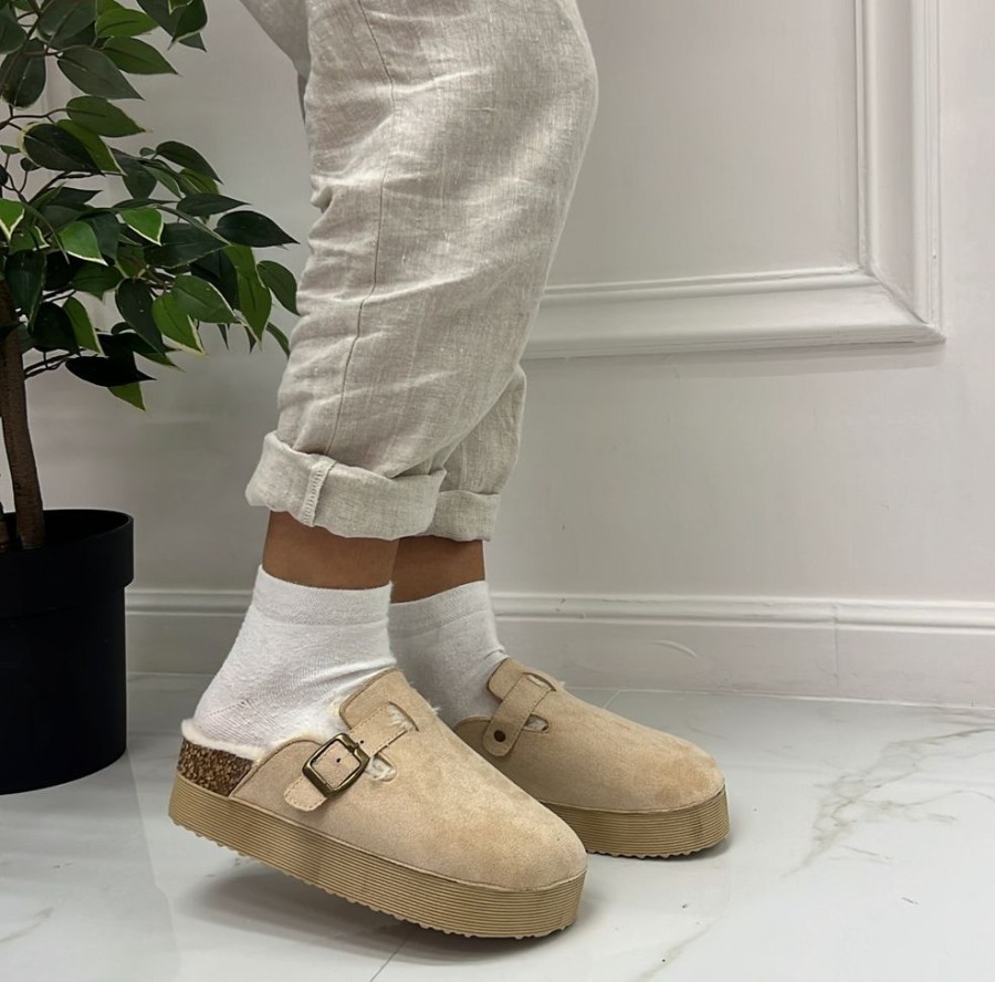 Eskimo Boots Primi Tacchi | Florence - Slippers Donna Scarpa Pelliccia Gomma Alta Casual Caldo Beige