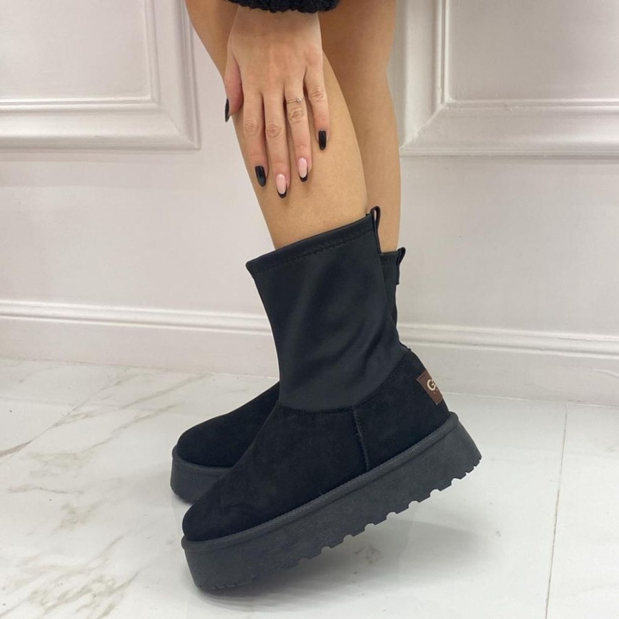 Stivaletti Primi Tacchi | Katrine - Stivaletto Eskimo Boots Comodo Elasticizzato Nero