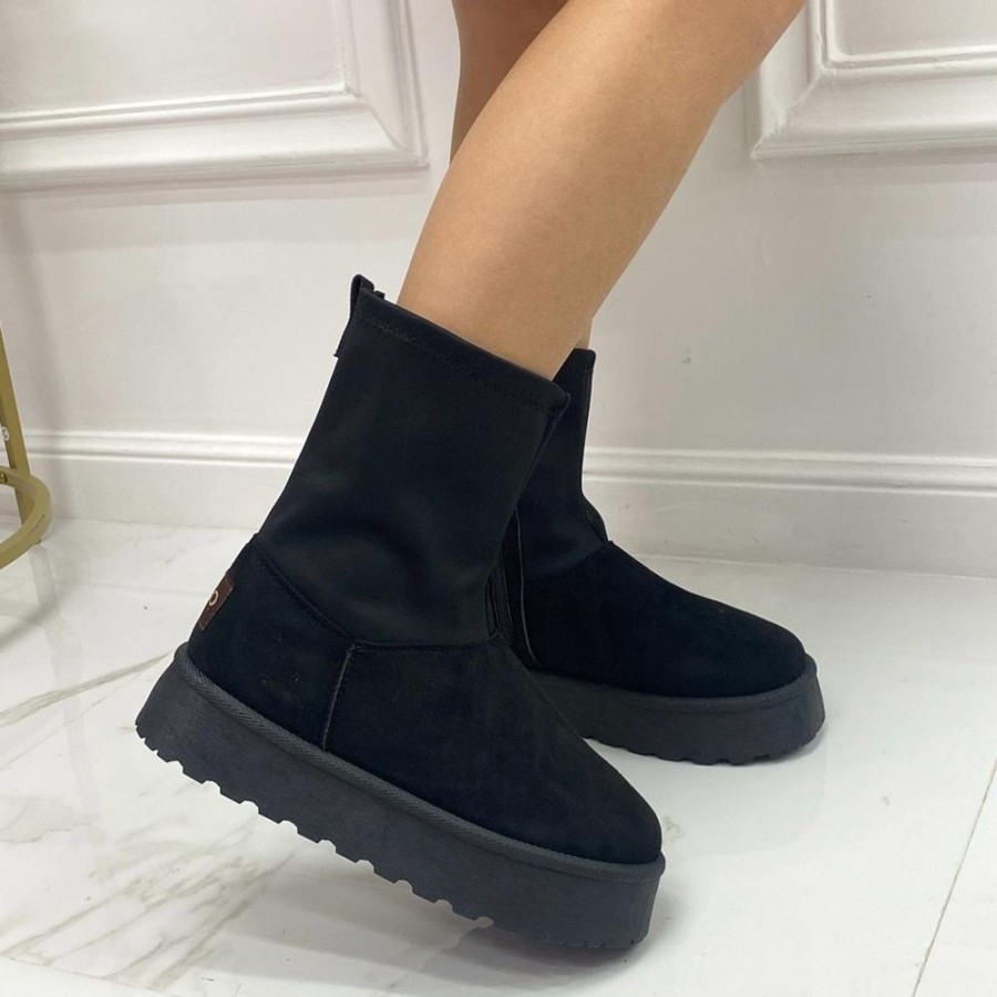 Stivaletti Primi Tacchi | Katrine - Stivaletto Eskimo Boots Comodo Elasticizzato Nero