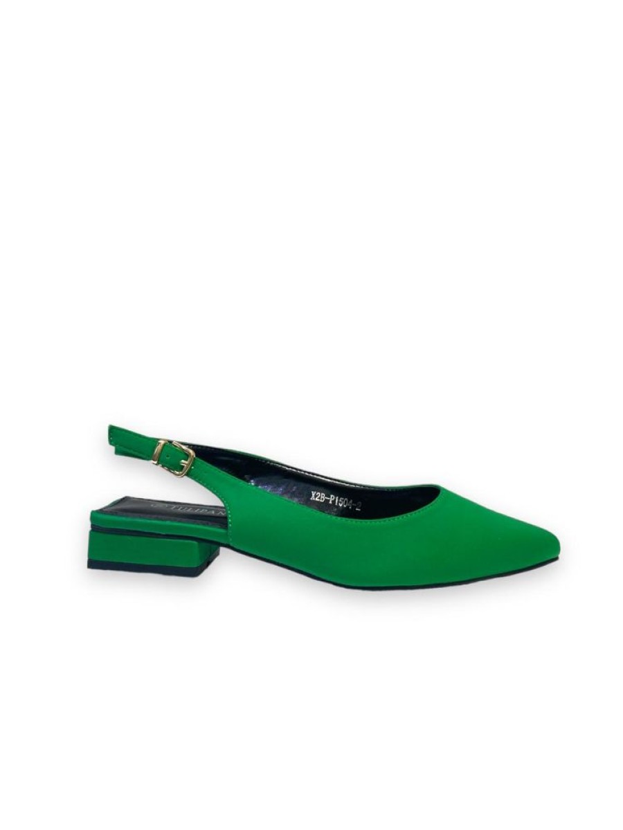 Mocassini & Scarpe Basse Primi Tacchi | Yamila - Scarpa Donna Ballerina Punta Tacco Basso Elegante Verde