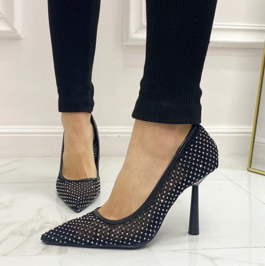 Decollete Primi Tacchi | Gloss- Scarpe Decollete Strass Tacco Nero