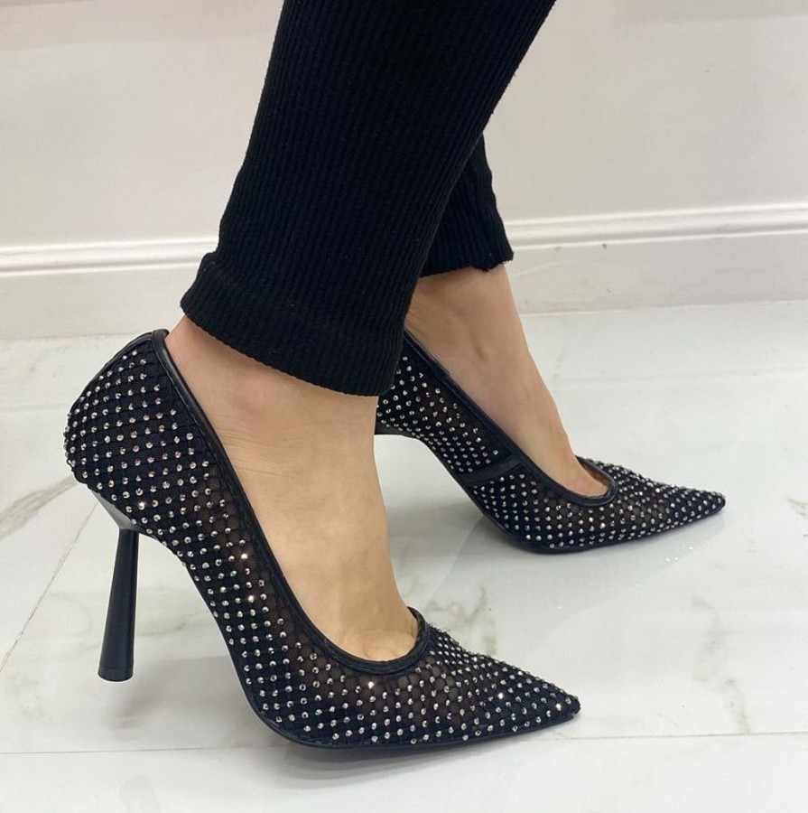 Decollete Primi Tacchi | Gloss- Scarpe Decollete Strass Tacco Nero