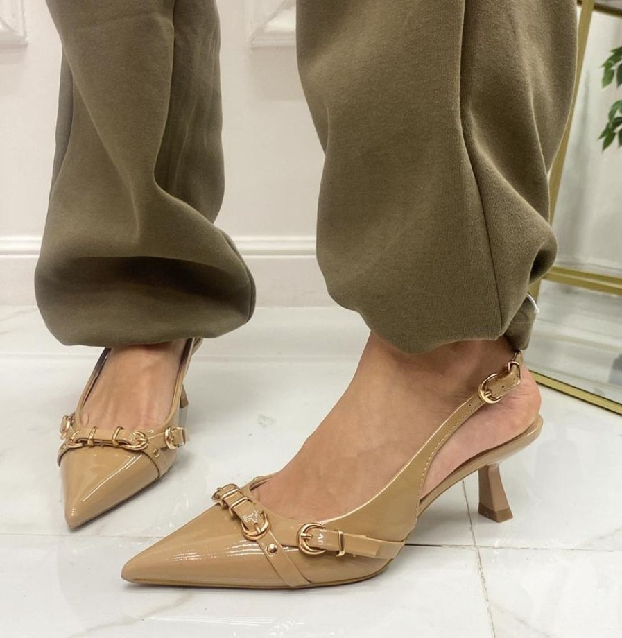 Decollete Primi Tacchi | Charlotte - Decollete Donna Scarpe Tacco Punta Dettagli Elegante Khaki