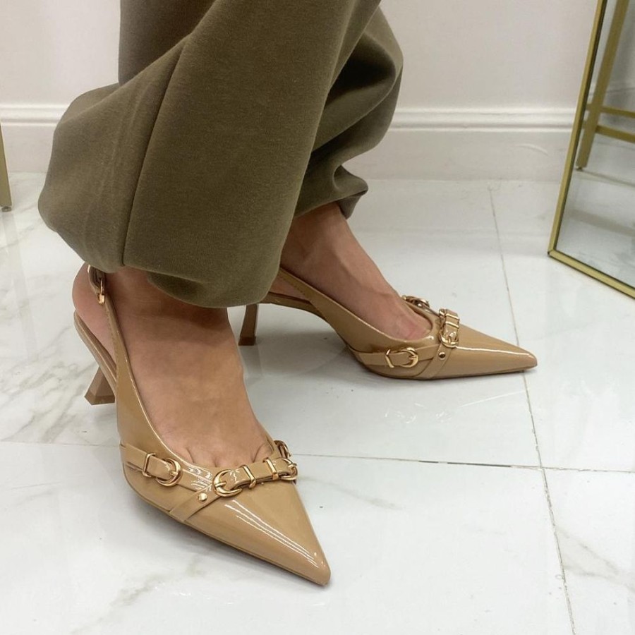 Decollete Primi Tacchi | Charlotte - Decollete Donna Scarpe Tacco Punta Dettagli Elegante Khaki