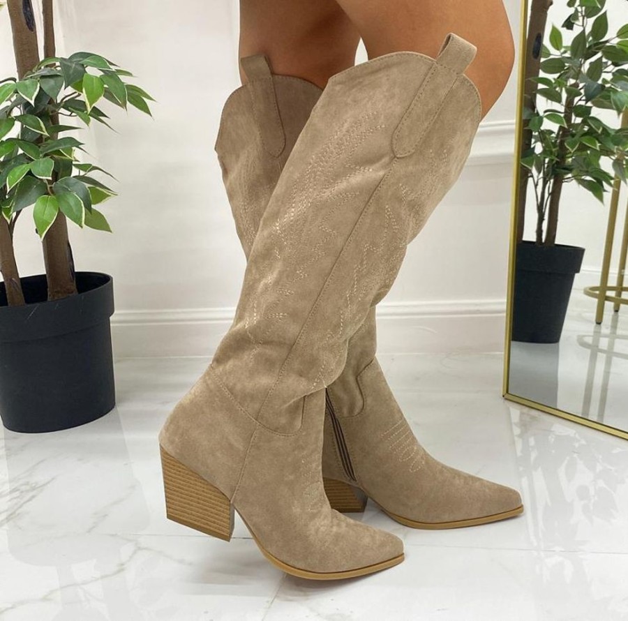 Texani Primi Tacchi | Daria - Stivale Alto Tacco Donna Texani Khaki