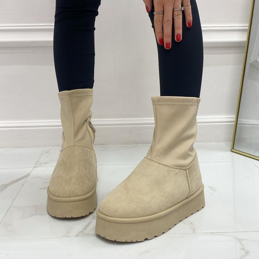 Stivaletti Primi Tacchi | Katrine - Stivaletto Eskimo Boots Comodo Elasticizzato Beige