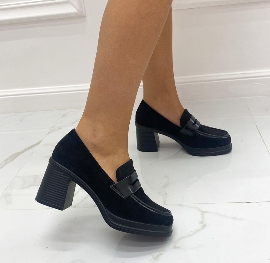 Sandali Con Tacco Primi Tacchi | Kate - Mocassino Tacco Donna Casual Elegante Nero