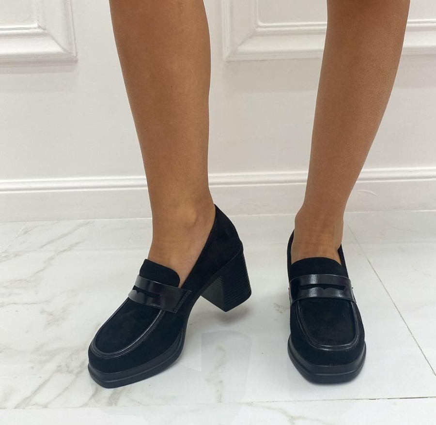 Sandali Con Tacco Primi Tacchi | Kate - Mocassino Tacco Donna Casual Elegante Nero