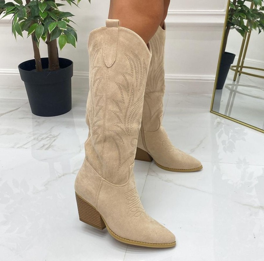 Texani Primi Tacchi | Daria - Stivale Alto Tacco Donna Texani Beige