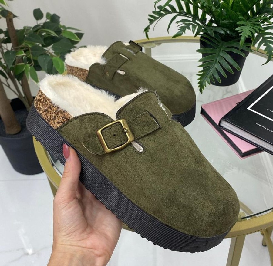 Eskimo Boots Primi Tacchi | Florence - Slippers Donna Scarpa Pelliccia Gomma Alta Casual Caldo Verde