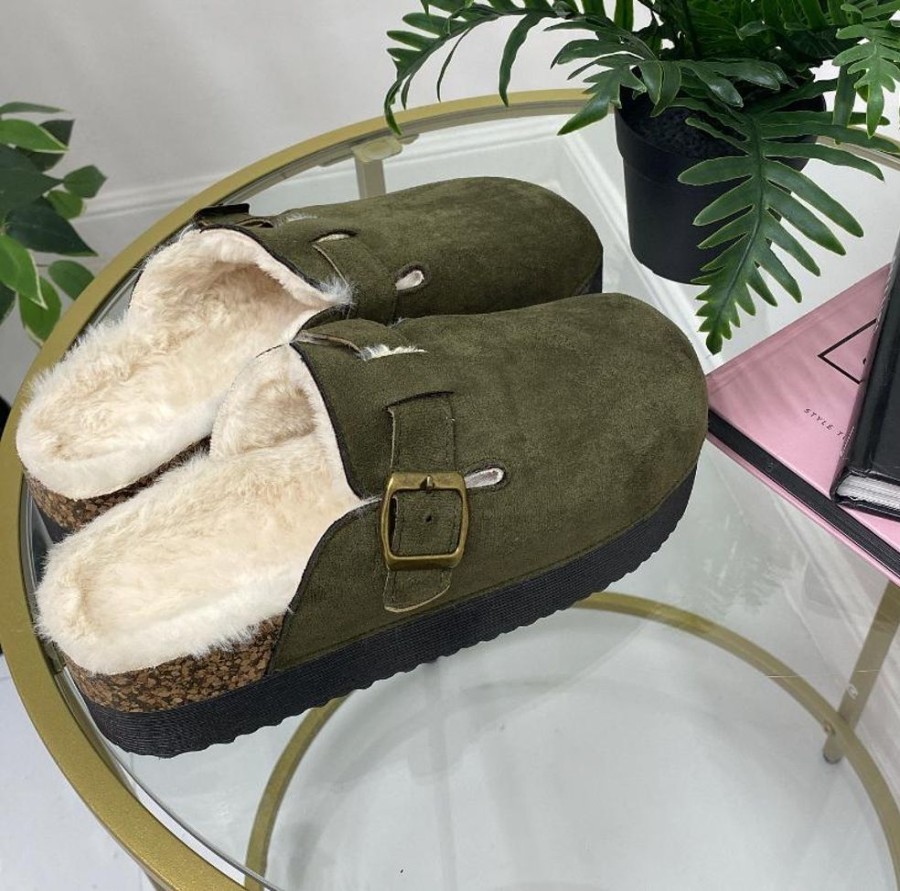 Eskimo Boots Primi Tacchi | Florence - Slippers Donna Scarpa Pelliccia Gomma Alta Casual Caldo Verde