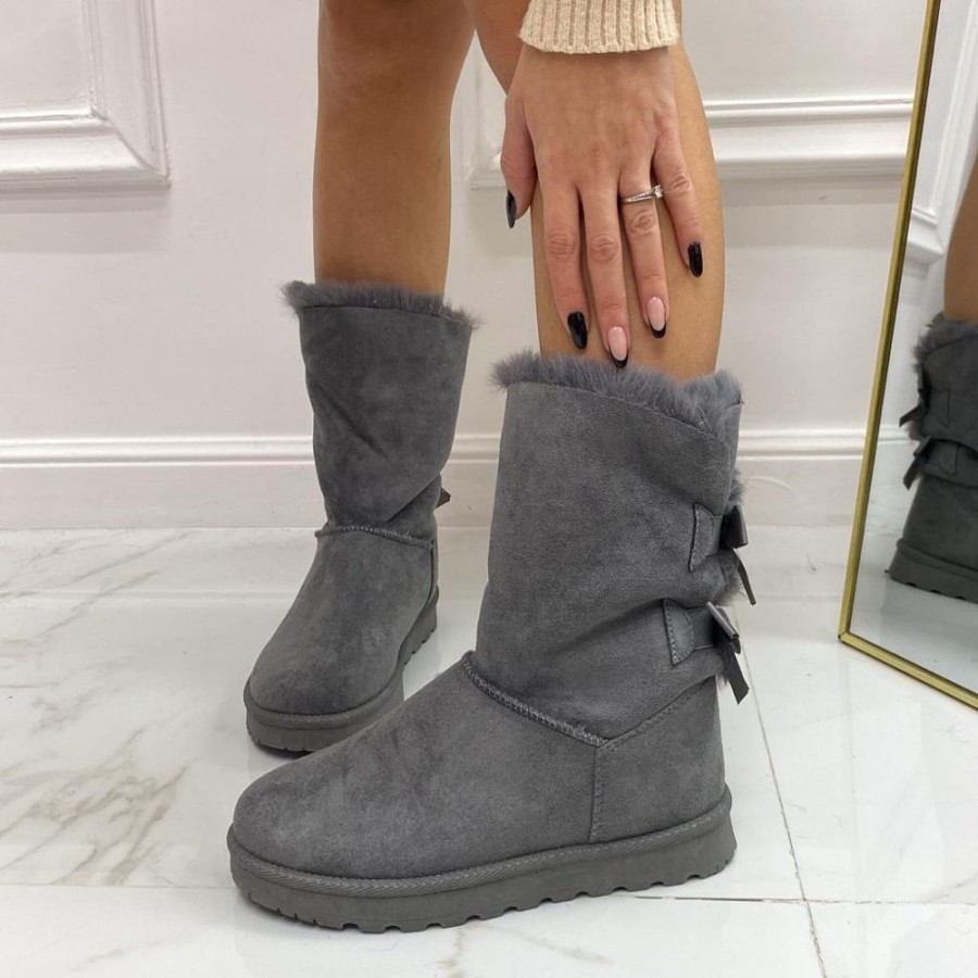 Eskimo Boots Primi Tacchi | Texy - Stivaletto Eskimo Boots Fiocchi Comodo Grigio