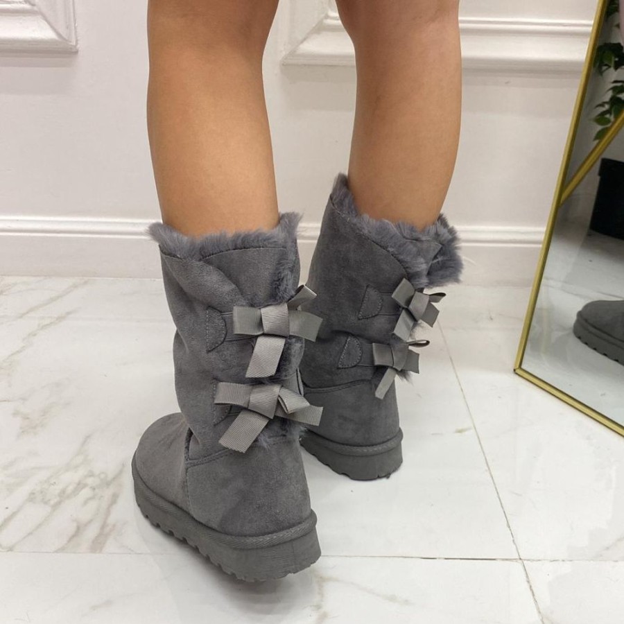 Eskimo Boots Primi Tacchi | Texy - Stivaletto Eskimo Boots Fiocchi Comodo Grigio