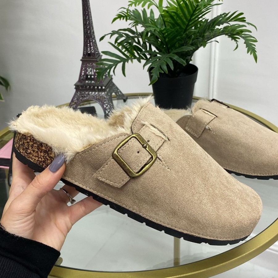 Eskimo Boots Primi Tacchi | Regy - Slippers Donna Scarpe Pelliccia Casual Khaki