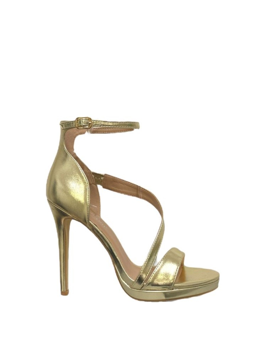 Sandali Con Tacco Primi Tacchi | Azzurra - Sandali Donna Tacco Spillo Cinturino Plateau Oro