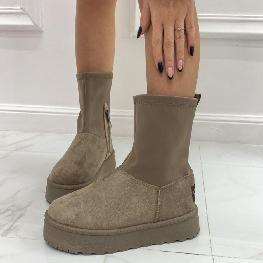 Stivaletti Primi Tacchi | Katrine - Stivaletto Eskimo Boots Comodo Elasticizzato Khaki