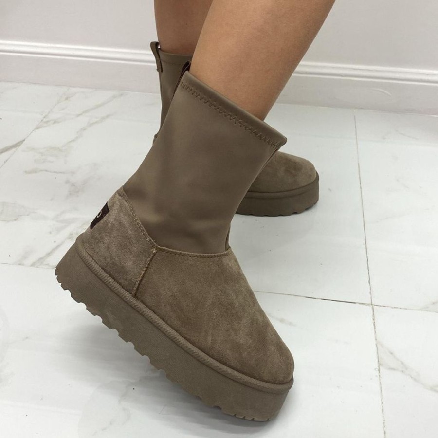 Stivaletti Primi Tacchi | Katrine - Stivaletto Eskimo Boots Comodo Elasticizzato Khaki