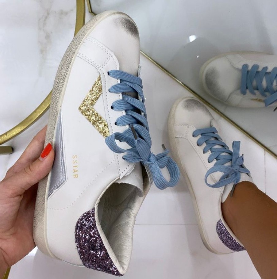 Sneakers Primi Tacchi | Stella - Sneakers Donna Scarpe Casual Comode Strass Bianca Oro