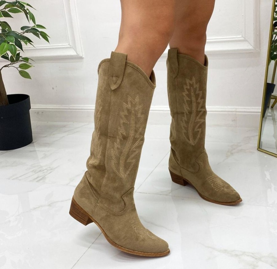 Texani Primi Tacchi | Samy - Stivale Alto Tacco Donna Texano Khaki