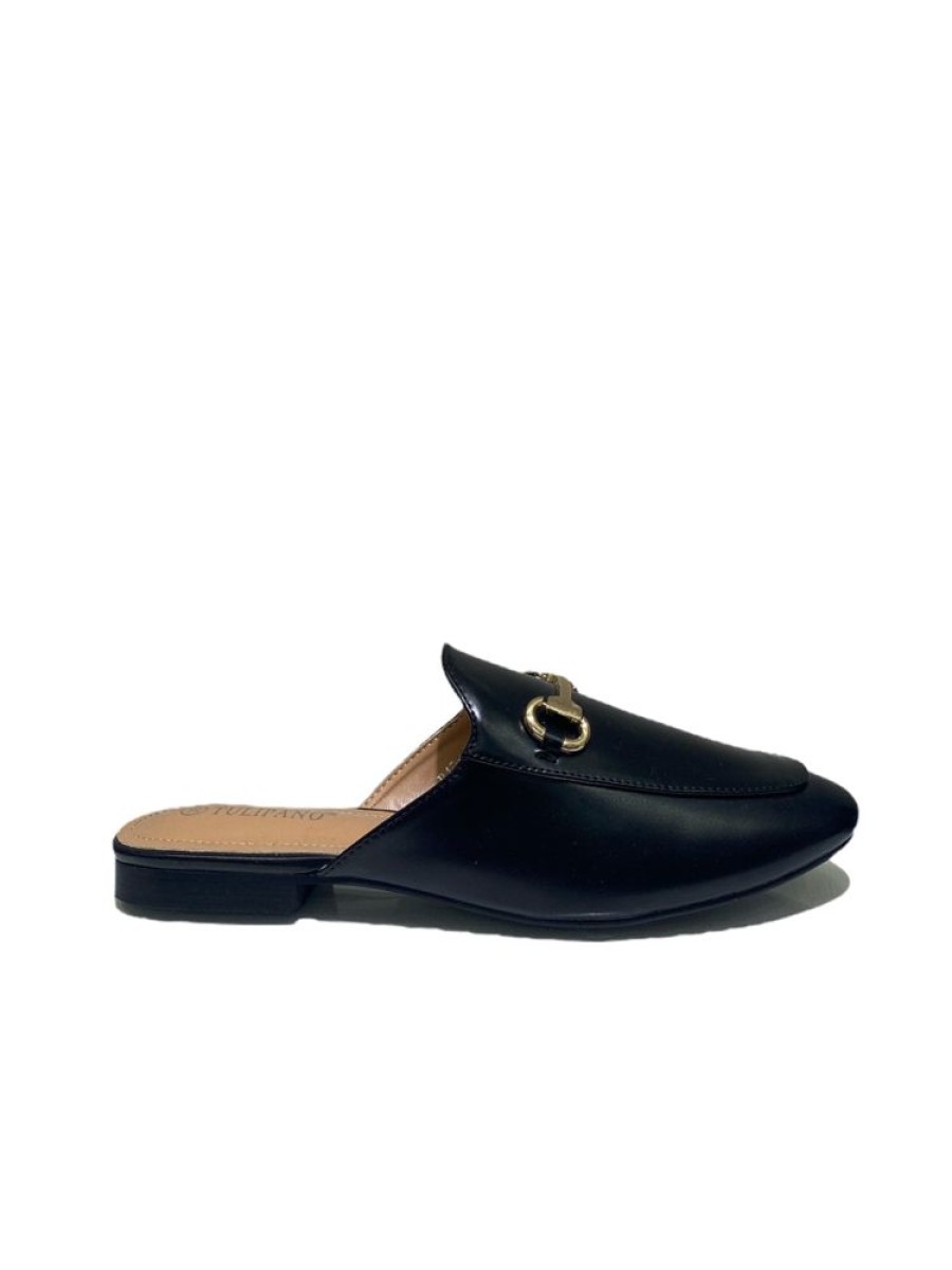 Mocassini & Scarpe Basse Primi Tacchi | Luna - Sabot Mules Pantofolina Donna Flat Punta Tallone Scoperto Nero