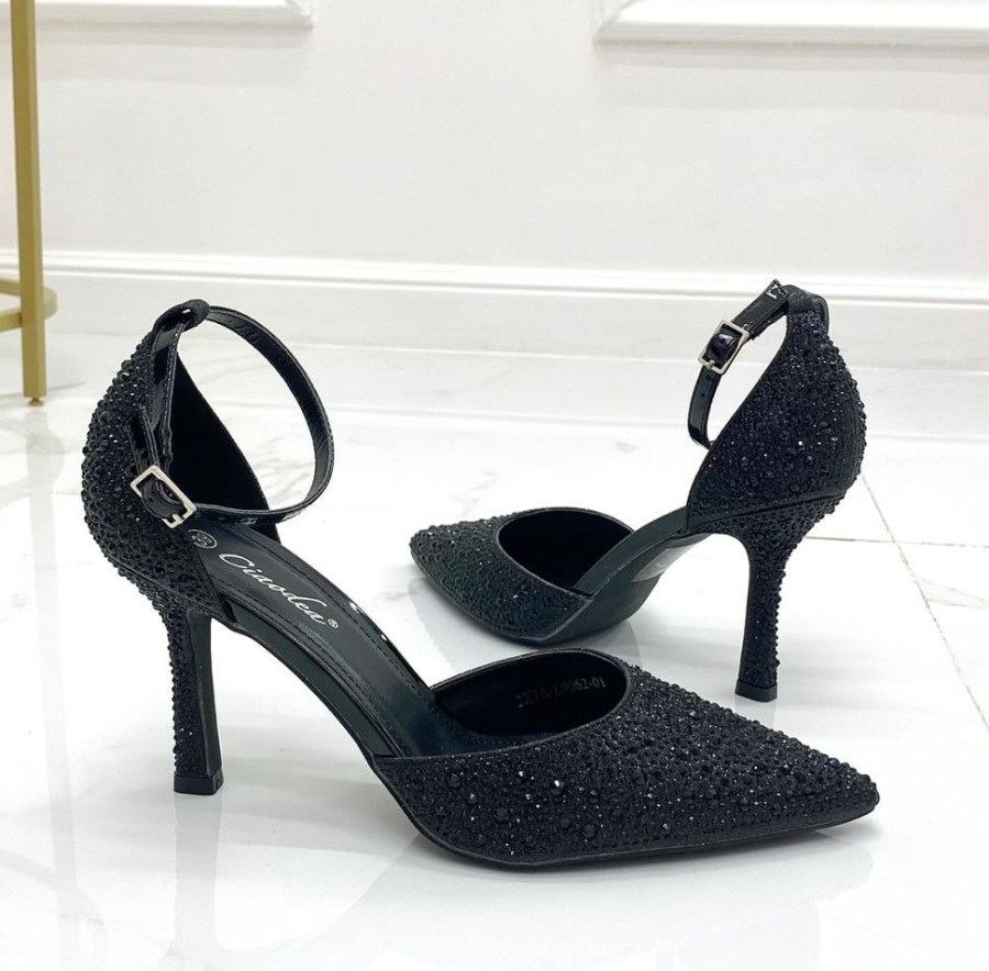 Decollete Primi Tacchi | Isa - Decollete Donna Tacco Spillo Punta Strass Nero