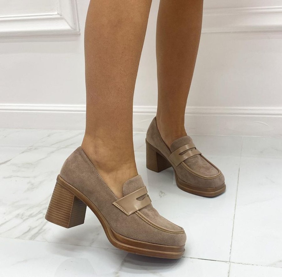 Sandali Con Tacco Primi Tacchi | Kate - Mocassino Tacco Donna Casual Elegante Khaki