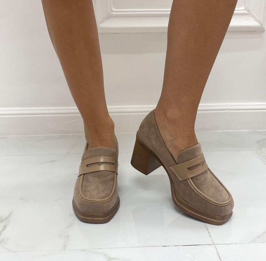 Sandali Con Tacco Primi Tacchi | Kate - Mocassino Tacco Donna Casual Elegante Khaki